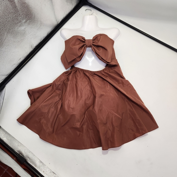 Zara Strapless Brown Dress with Bow Size Xs - Picture 2 of 5